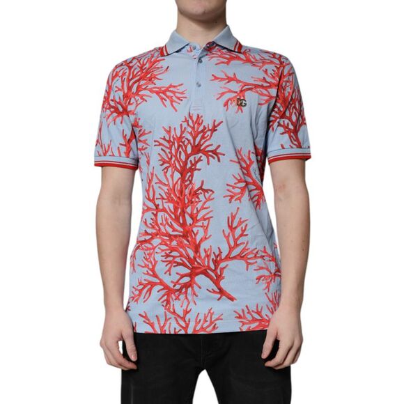 Dolce & Gabbana LightBlue Coral Cotton Collared PoloMen's T-shirt